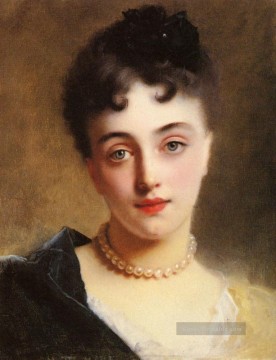  Gustave Malerei - einer elegante Dame mit Perlen Dame Porträt Gustave Jean Jacquet
